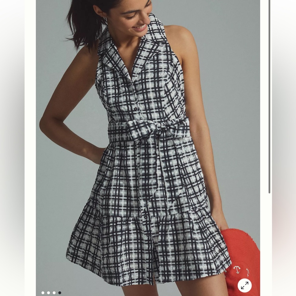 Maeve Black and White Checkered Halter Dress